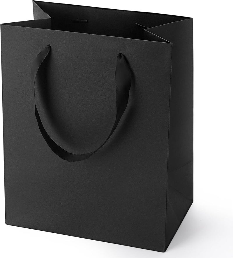 MOXARYSU Black Gift Bags With Handles: 8x5x10 Inch 5pcs Black Paper Bags Medium Bulk For Party Shopping Birthday Wedding (M-5) - Image 1